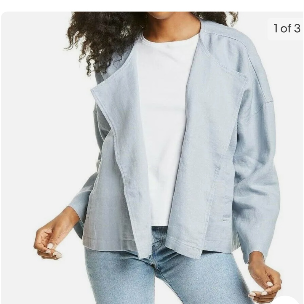 Eileen Fisher Heavy Organic Linen Drape Front Jacket